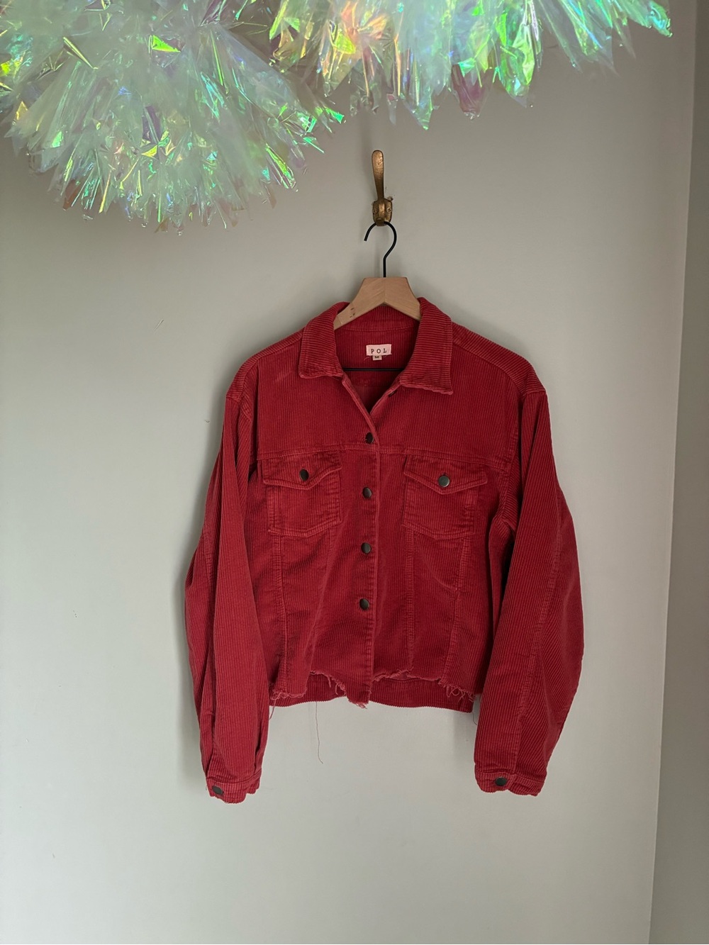 POL Rustic Distressed Corduroy Rust Red Button Down Top Shacket Size Medium‎